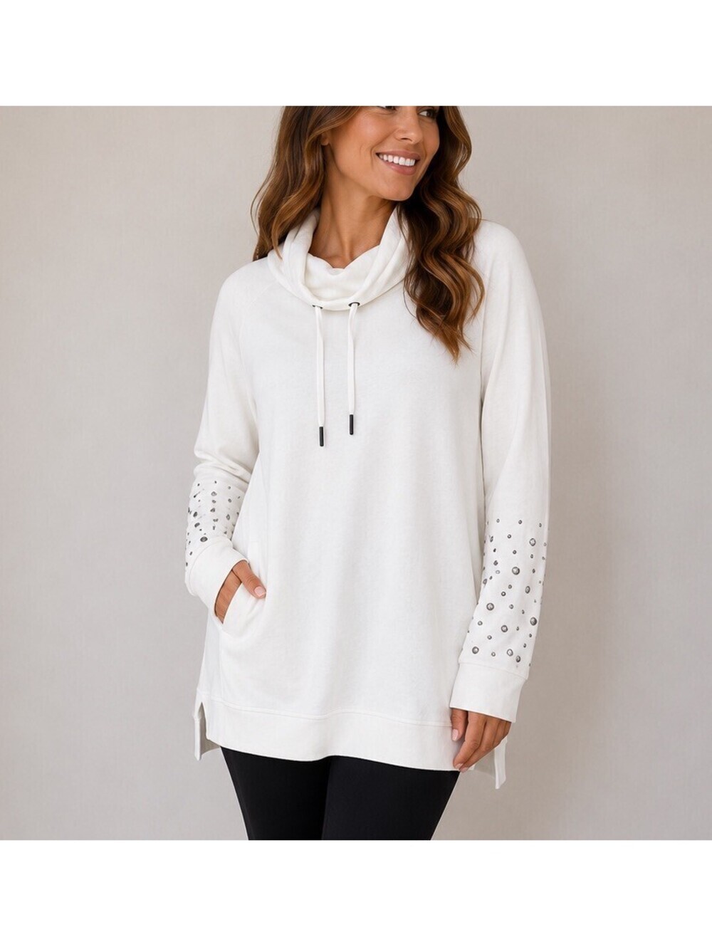 The Sweatshirt Project White Cowl Neck Tunic Sweatshirt Women’s Large Studded
